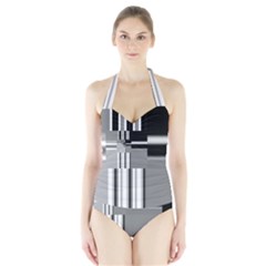 Black And White Endless Window Halter Swimsuit by designworld65