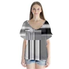 Black And White Endless Window Flutter Sleeve Top by designworld65