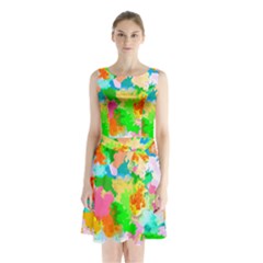 Colorful Summer Splash Sleeveless Waist Tie Chiffon Dress by designworld65