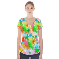 Colorful Summer Splash Short Sleeve Front Detail Top by designworld65