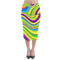 Summer Wave Colors Velvet Midi Pencil Skirt