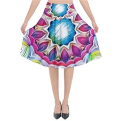 Sunshine Feeling Mandala Flared Midi Skirt by designworld65