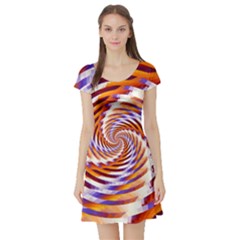 Woven Colorful Waves Short Sleeve Skater Dress