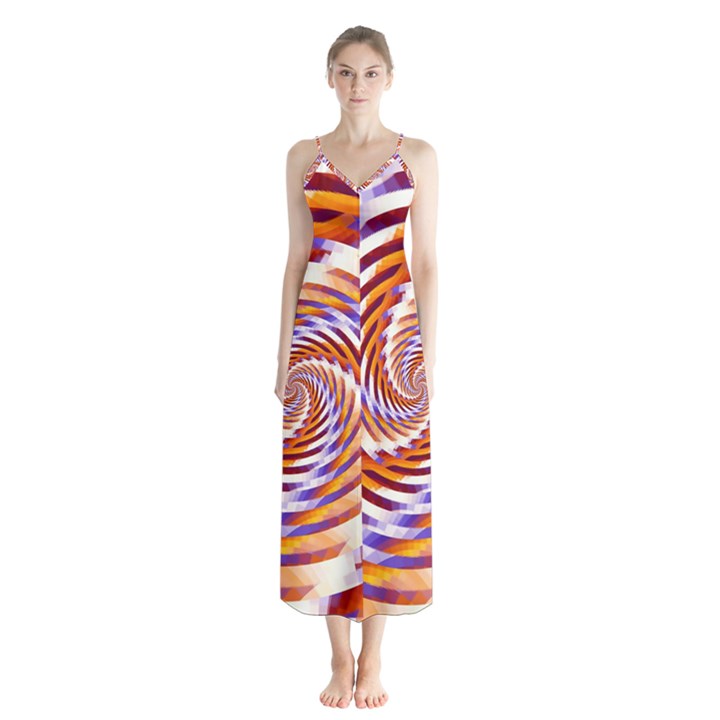 Woven Colorful Waves Button Up Chiffon Maxi Dress