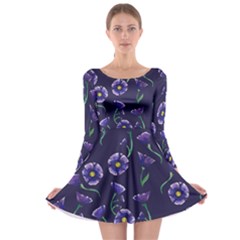 Floral Violet Purple Long Sleeve Skater Dress by BubbSnugg