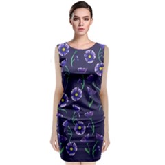 Floral Violet Purple Classic Sleeveless Midi Dress by BubbSnugg