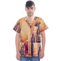 Fantasy Art Painting Magic Woman  Men s V-Neck Scrub Top