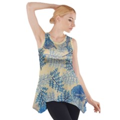 Fabric Embroidery Blue Texture Side Drop Tank Tunic by paulaoliveiradesign