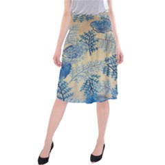 Fabric Embroidery Blue Texture Midi Beach Skirt by paulaoliveiradesign