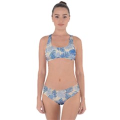 Fabric Embroidery Blue Texture Criss Cross Bikini Set by paulaoliveiradesign