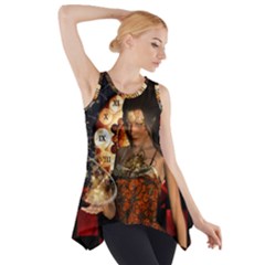 Steampunk, Beautiful Steampunk Lady With Clocks And Gears Side Drop Tank Tunic by FantasyWorld7