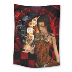 Steampunk, Beautiful Steampunk Lady With Clocks And Gears Medium Tapestry by FantasyWorld7