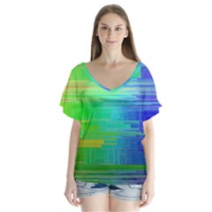 Colors Rainbow Pattern V-neck Flutter Sleeve Top by paulaoliveiradesign