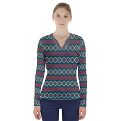 Ethnic Geometric Pattern V-neck Long Sleeve Top by linceazul