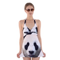 Panda Face Halter Swimsuit Dress by Valentinaart