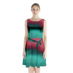 Ombre Sleeveless Waist Tie Chiffon Dress