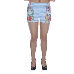 Watercolor Bouquet Floral White Skinny Shorts