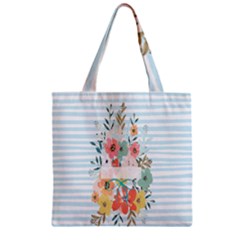 Watercolor Bouquet Floral White Zipper Grocery Tote Bag