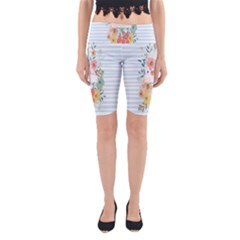 Watercolor Bouquet Floral White Yoga Cropped Leggings