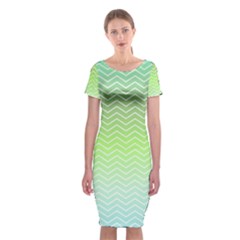 Green Line Zigzag Pattern Chevron Classic Short Sleeve Midi Dress