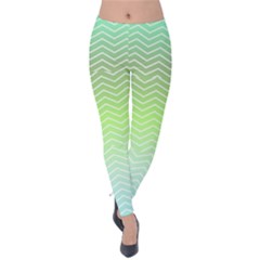 Green Line Zigzag Pattern Chevron Velvet Leggings by Nexatart