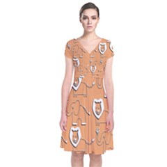 Lion Pattern Wallpaper Vector Short Sleeve Front Wrap Dress by Nexatart