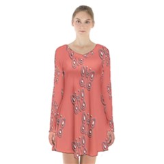 Butterfly Pink Pattern Wallpaper Long Sleeve Velvet V-neck Dress by Nexatart