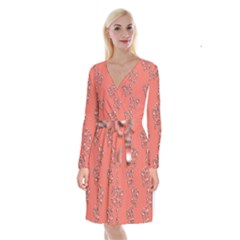 Butterfly Pink Pattern Wallpaper Long Sleeve Velvet Front Wrap Dress