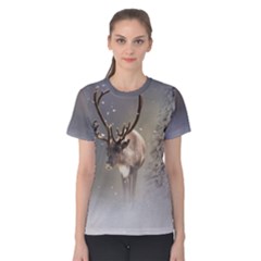 Santa Claus Reindeer In The Snow Women s Cotton Tee