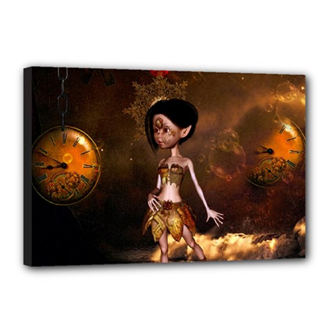 Steampunk, Cute Little Steampunk Girl In The Night With Clocks Canvas 18  X 12  by FantasyWorld7