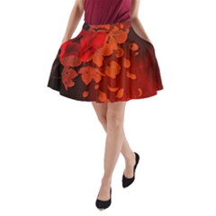 Cherry Blossom, Red Colors A-line Pocket Skirt by FantasyWorld7
