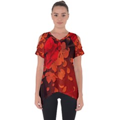 Cherry Blossom, Red Colors Cut Out Side Drop Tee by FantasyWorld7