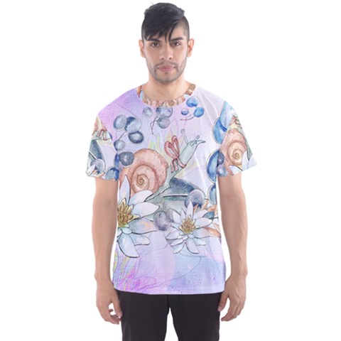 Snail And Waterlily, Watercolor Men s Sports Mesh Tee by FantasyWorld7