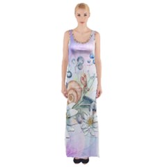 Snail And Waterlily, Watercolor Maxi Thigh Split Dress by FantasyWorld7