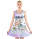 Snail And Waterlily, Watercolor V-Neck Sleeveless Skater Dress View1
