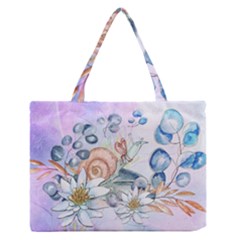 Snail And Waterlily, Watercolor Zipper Medium Tote Bag by FantasyWorld7