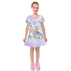 Snail And Waterlily, Watercolor Kids  Short Sleeve Velvet Dress by FantasyWorld7