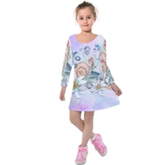 Snail And Waterlily, Watercolor Kids  Long Sleeve Velvet Dress by FantasyWorld7