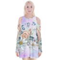 Snail And Waterlily, Watercolor Velvet Long Sleeve Shoulder Cutout Dress View1