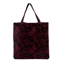 Dark Red Flourish Grocery Tote Bag by gatterwe