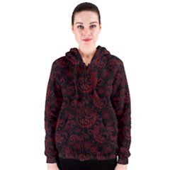 Dark Red Flourish Women s Zipper Hoodie