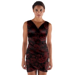 Dark Red Flourish Wrap Front Bodycon Dress