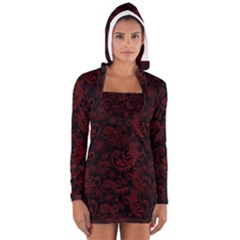 Dark Red Flourish Long Sleeve Hooded T-shirt