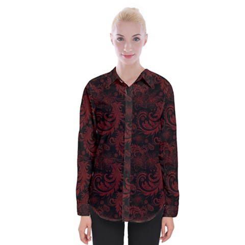 Dark Red Flourish Womens Long Sleeve Shirt by gatterwe