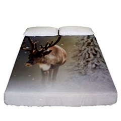 Santa Claus Reindeer In The Snow Fitted Sheet (queen Size) by gatterwe