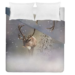 Santa Claus Reindeer In The Snow Duvet Cover Double Side (Queen Size)
