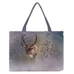 Santa Claus Reindeer In The Snow Zipper Medium Tote Bag