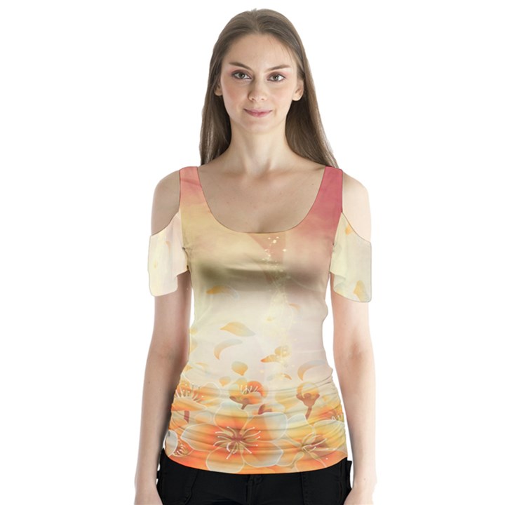 Flower Power, Cherry Blossom Butterfly Sleeve Cutout Tee 