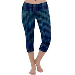 Stylish Abstract Blue Strips Capri Yoga Leggings by gatterwe