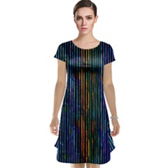 Stylish Colorful Strips Cap Sleeve Nightdress